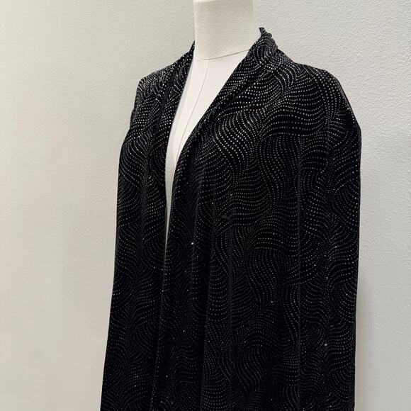 Vintage J.B.S. Black Velvet Rhinestone Cardigan Jacket 16 Glam Disco Holiday - Picture 3 of 9